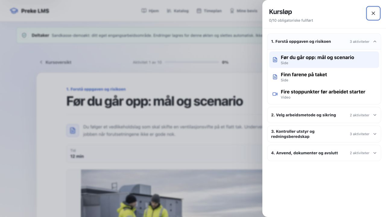 Kurssti åpnet som sidepanel