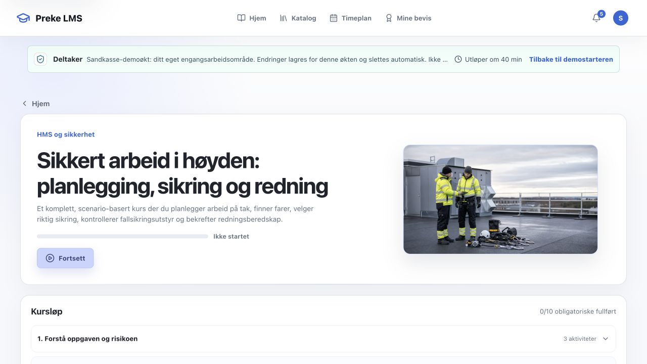 Kursoversikt med sammenleggbare moduler